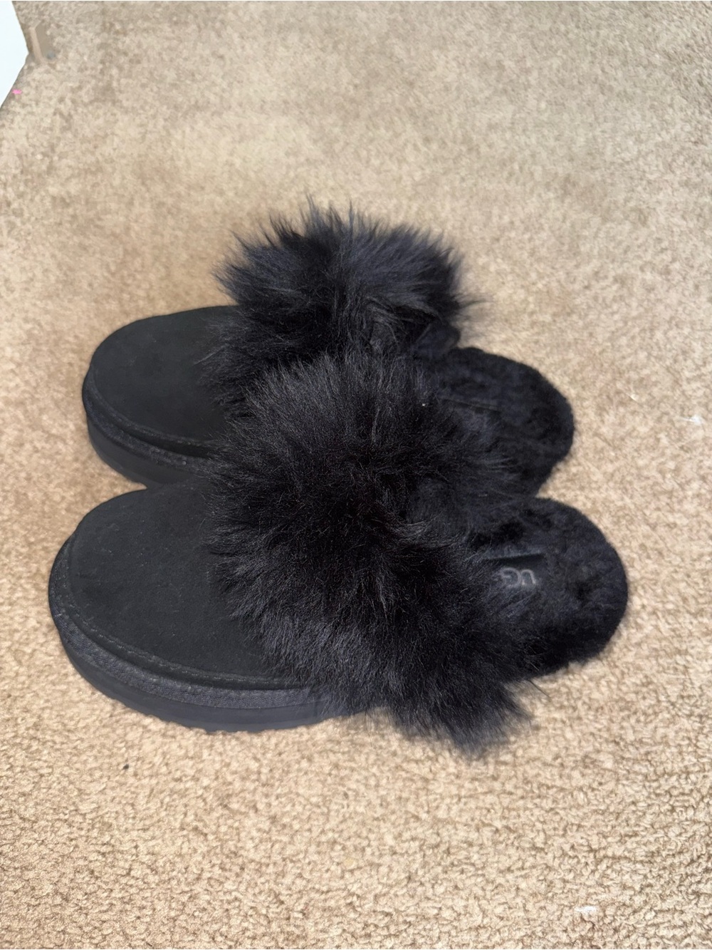 UGG Black Faux-Fur Slide Slippers